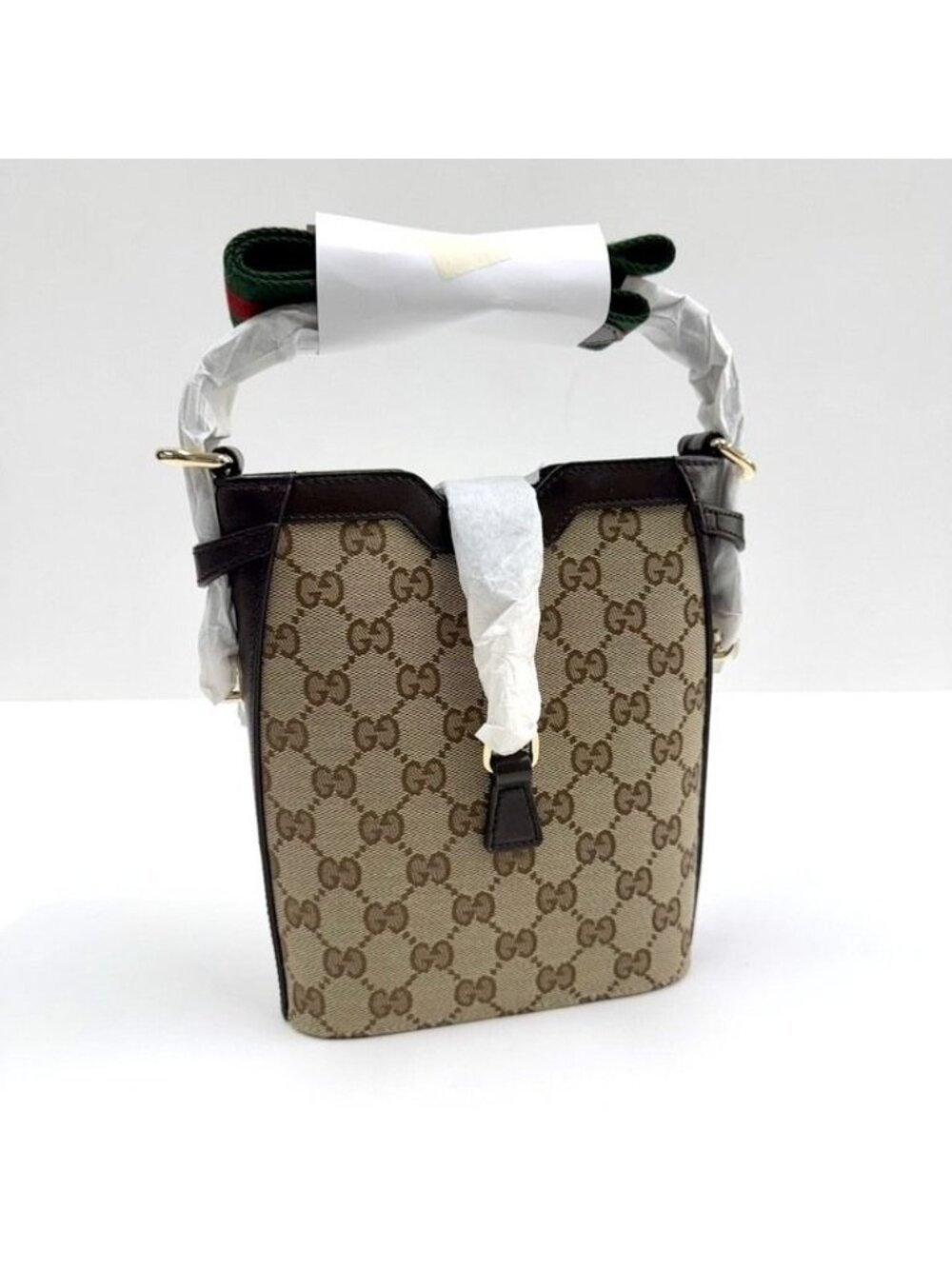 Gucci Mini Bucket Shoulder Bag GG Canvas Leather Sherry